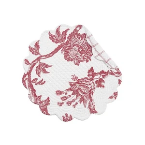 Colonial Williamsburg Arcadia Red Round Single Placemat For Dining, 17" - Picture 1 of 4