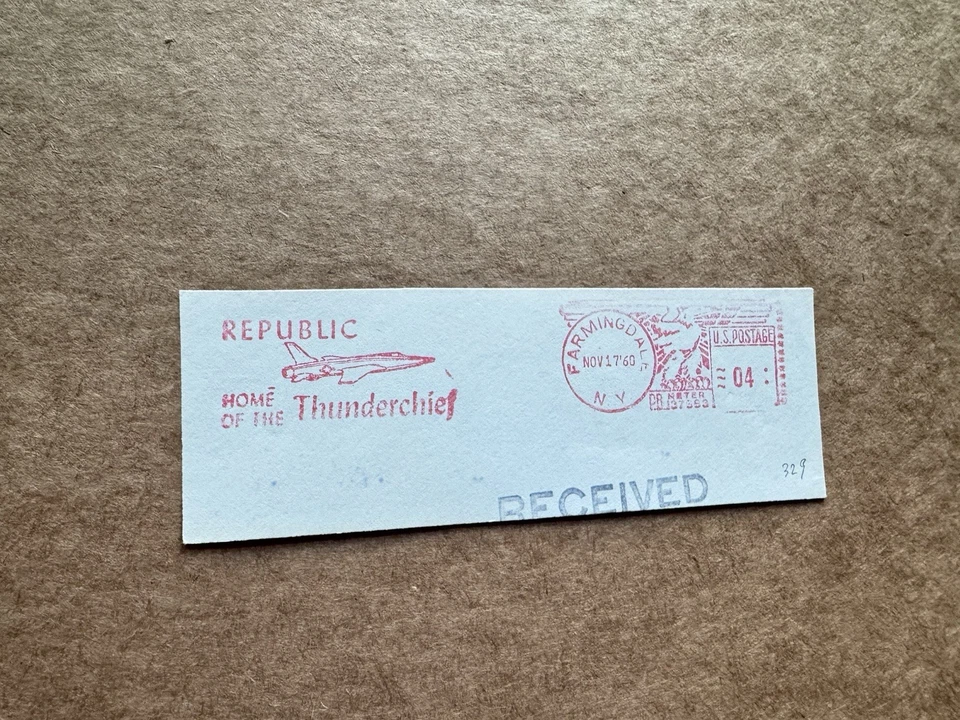 Medidor de línea aérea estadounidense pieza cortada (329) + 1960 Republic Airlines ThunderChief + PB137683 Foto 1 de 1