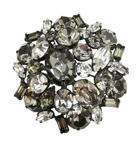 Regency Brooch Clear Smoky Cab Round Dome Cluster Unsigned Pin - Picture 1 of 7