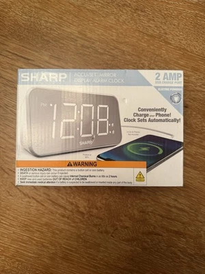 Sharp AccuSet Mirror Display Digital Alarm Clock 2 Amp USB Charger New - Image 1 of 2