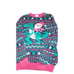 Ugly Christmas Long Sleeve Boys XL Crewneck Holiday Sweater Santa Dinosaur -used - Picture 1 of 6