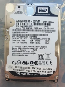 Western Digital 320GB WD3200BEKT-08PVMT1 2.5" SATA HARD DRIVE WD - DCM: HHCTJHB - Picture 1 of 1