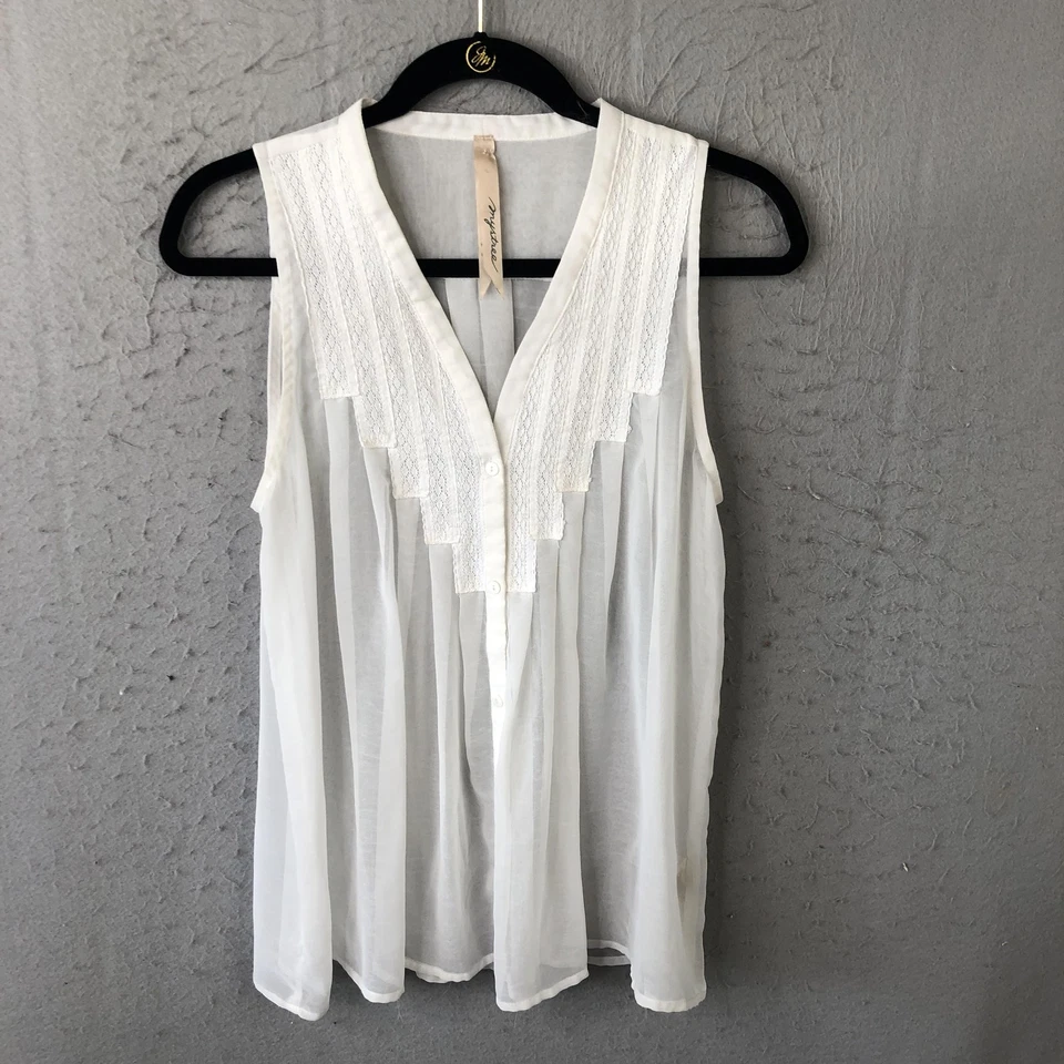 Mystree Blouse Womens Medium Sleeveless Sheer Button Front Boho Sheer Beach - Image 1 of 4