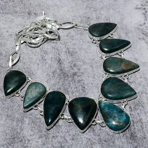 Neon Blue Apatite Gemstone Handmade Anniversary Gift Jewelry Necklace 18" SR 83 - Picture 1 of 7