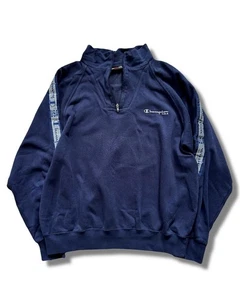 Champion USA Vintage Navy Blue Quarter Zip Sweatshirt - Men’s Size UK Large - Picture 1 of 8