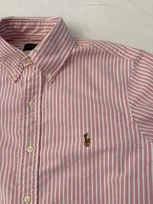 POLO RALPH LAUREN Button Up Men’s S Pony Logo Long Sleeve Pink /White Striped - Image 1 of 4