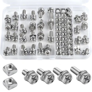 64 Pcs Battery Bolts and Nuts, M6 Stainless Steel Motorcycle One Size, silver - Picture 1 of 7