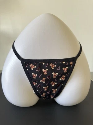 Black G String Holiday Candy Cane Hearts & Teddy Bear Sexy Panties Size M  NWT - Image 1 of 4