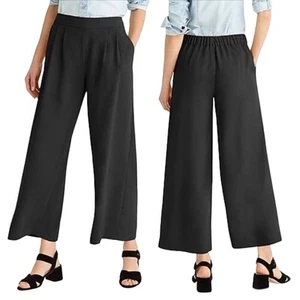 J.Crew Pants Wide Leg Crop Trousers Crepe Pull On High Waist Neutral Black 00P - Picture 1 of 8