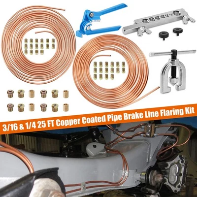 Línea de freno de cobre 3/16 + 1/4 25 pies + herramientas de quema + kit de reparación de accesorios de 44 tuercas Foto 1 de 4