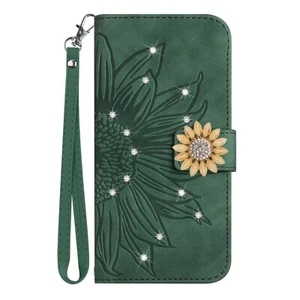For Xiaomi OPPO MOTO ZTE Diamond Sunflower Flip Card Wallet Stand Case Cover Hot - Picture 1 of 10