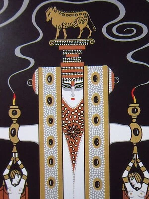 Impressão artística litográfica ERTE bezerro dourado 1984 vintage 11x9" Romain de Tirtoff - Imagem 1 de 4