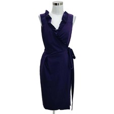 N927 DIANE VON FURSTENBERG Dress 10 Medium Purple Solid Ruffle Wrap Career