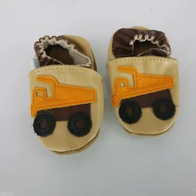 Robeez Classic Soft Leather Infant Baby Boys Crib Shoes Dump Truck Brown 0-6 M - Image 1 of 4