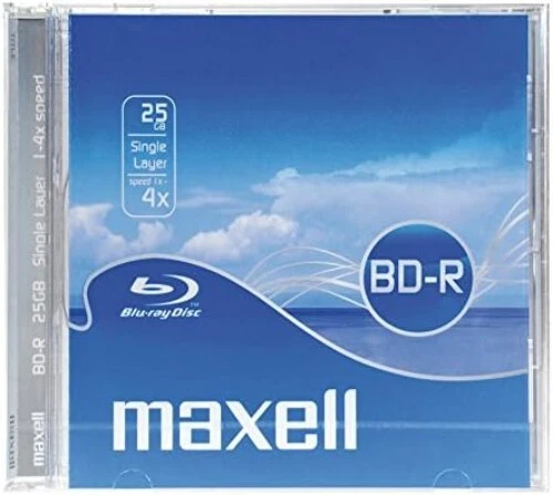 Maxell BD-R Blu-Ray Recordable Disc Single Layer, 4x, Jewel Cases New & Sealed - Image 1 of 1