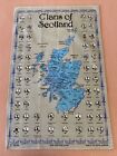 Vintage Pure Cotton Tea Towel Clans Of Scotland Souvenir Map United Kingdom
