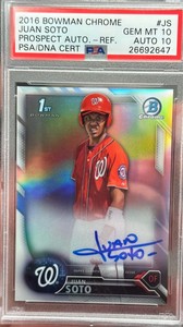 JUAN SOTO 2016 1ST BOWMAN CHROME AUTO ROOKIE REFRACTOR /499 PSA DNA 10 10 GEM