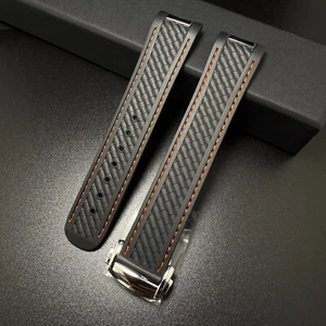 Watch Strap For Omega Seamaster Aqua Terra Rubber Silver Clasp Black / Orange - Picture 1 of 6