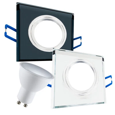 LED Glas Einbaustrahler Rahmen GU10 1,3,5,7,10er SET 230V Einbaurahmen Eckig EDO - Bild 1 von 2