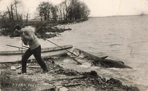 VINTAGE FISHING EXAGGERATION POSTCARD HARD PULL STANLEY JOHNSON c1910 020124 T - Picture 1 of 2