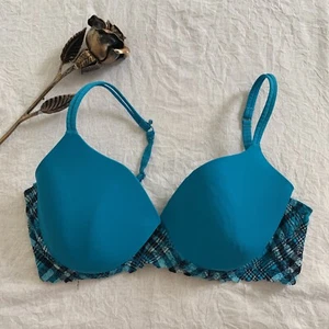 No Boundaries Damen BH blau kariert Spitze Gr. 38DD verstellbare Träger - Bild 1 von 5