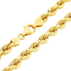 10K Yellow Gold 1.5mm-10mm Diamond Cut Rope Chain Necklace Mens Women 16"- 30" - Picture 1 of 120