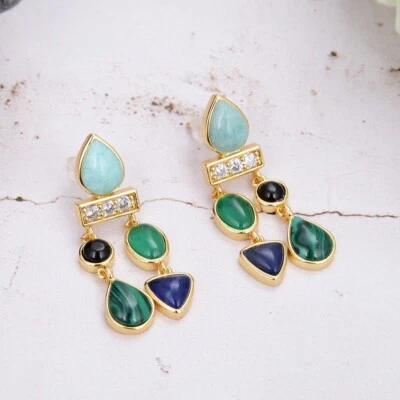 Lindos aretes colgantes de ónix ágata sodalita malaquita amazonita natural regalos Foto 1 de 4