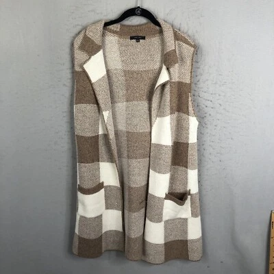 Love Tree Cárdigan Chaleco Mujer Grande Blanco Marrón Cuadros Preppy Plumero Topper Foto 1 de 4