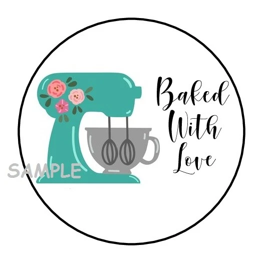 30 BAKED WITH LOVE ENVELOPE SEALS LABELS STICKERS 1.5" ROUND GIFTS BAKING Foto 1 de 1