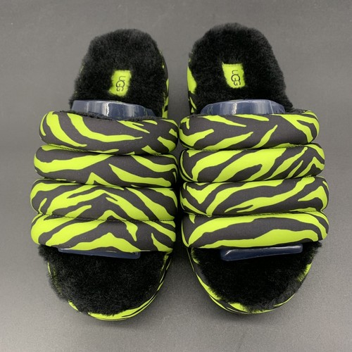 UGG MAXI TIGER SLIDE SANDALO DONNA US 7 VERDE FLUO RASO PLATEAU LANA EUR 38