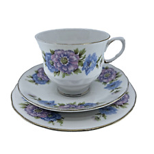 Tea Cup, Saucer, Plate - Trio - Queen Anne- Bone China - Purple & Blue - Vintage