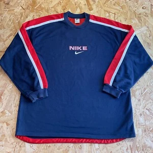 Sudadera Nike Vintage Años 90 Azul Marino y Rojo Swoosh Central Delantera y Trasera XXL - Imagen 1 de 6