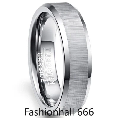 Anillo biselado de carburo de tungsteno de 6 mm para hombre anillo de boda cepillado anillo de promesa para él Foto 1 de 4