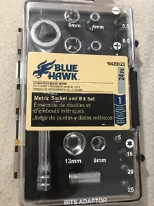 Blue Hawk Metric Socket and Bit Set-24 Piece Set-1/4" Quick Release Rachet-NEW - Picture 1 of 2