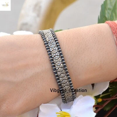 Sale!! Diamond Macrame Bracelet 925 Silver Lobster Lock Unisex Thread Bracelet - Image 1 of 4