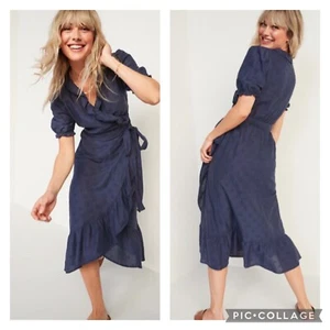 Old Navy Ruffled Tie Belt Midi Wrap Dress Cornflower Blue Size XXL - Picture 1 of 8
