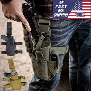 Tactical Pistol/Gun Drop Leg Right Hand Thigh Holster Magazine Pouch Adjustable - Picture 1 of 15