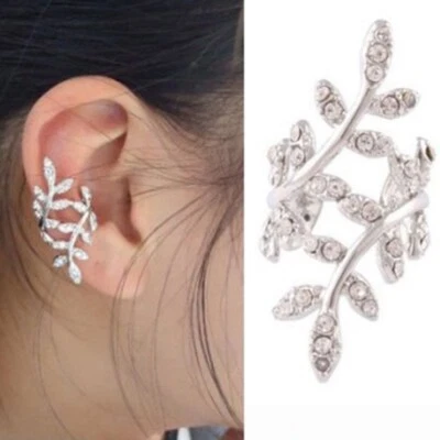 NUEVO Brazalete Brazalete Hoja de Cristal Pendientes Oro Plata Clip Punk Foto 1 de 4