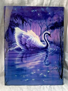 Vintage 80s Mead Fantasy Folder Magical Swan Stars Clouds - Picture 1 of 6