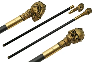 Brass Skull Walking Stick Cane with Hidden Compartment - Picture 1 of 4