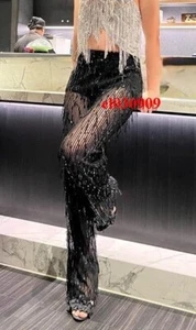 ZARA HOSE GERADE PASSFORM MIT FRINGS UND PAILLETTEN SCHWARZ GRÖSSE XS REF.9316/574 - Bild 1 von 7