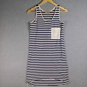 Jac + Jack Top Womens 10 Blue White Striped Tank Tunic Long Line Singlet Raw Hem - Picture 1 of 11
