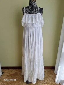 Peace Angel White Cotton Embroidered Ruffle Dress Size Large - Picture 1 of 9