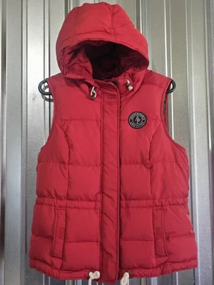Abercrombie & Fitch вниз пуховик жилет с капюшоном размер L женщин красный с логотипом - Изображение 1 из 4