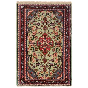 Alfombra persa anudada a mano Hamedan 79x54 cm Orient Rug Carpet lana verde - Imagen 1 de 7