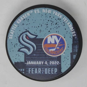 Seattle Kraken New York Islanders Matchup Puck 1/4/22 Inaugural Season - Picture 1 of 11