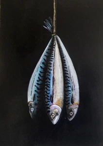 Original Painting. Mackerel Fish. Still Life .Fine Art. Signed K Eggleston - Picture 1 of 3