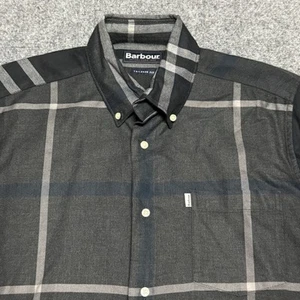 Barbour Shirt Mens Medium Black Long Sleeve Plaid Tailored Fit Dunoon - Picture 1 of 8