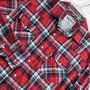 VTG Levis Pearl Snap Flannel Shirt Mens M Red Plaid Western Outdoor Cowboy Y2K - Picture 1 of 9