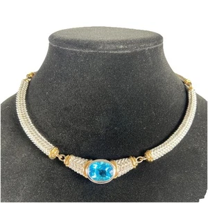 Adrienne Sterling 925 Silver Necklace Oval Blue Topaz EUC - Picture 1 of 13
